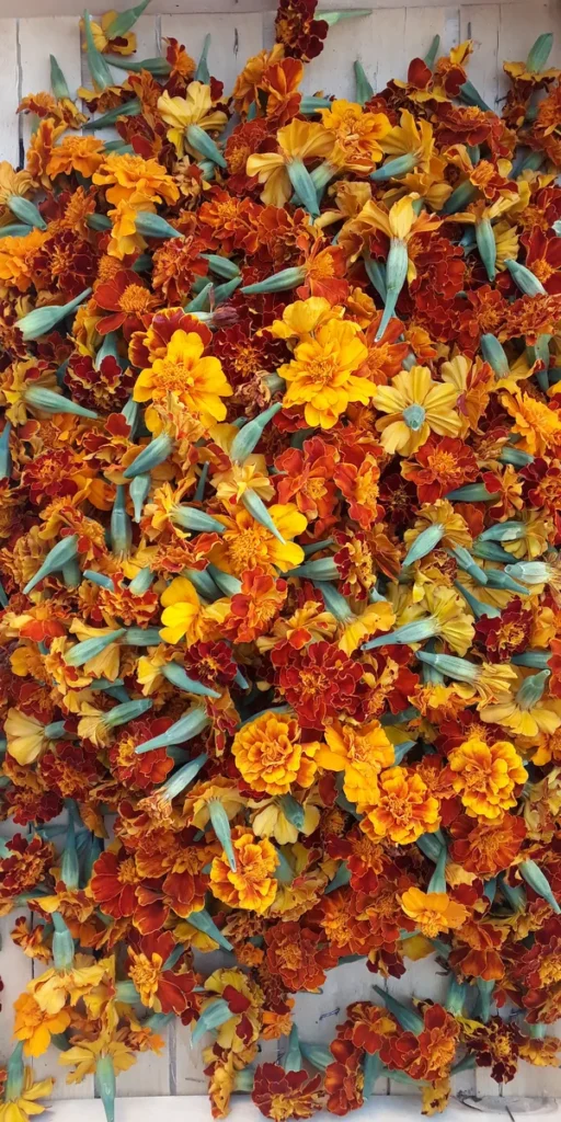 Cagette remplie de fleurs d'œillets d'Inde récoltées pour la teinture naturelle