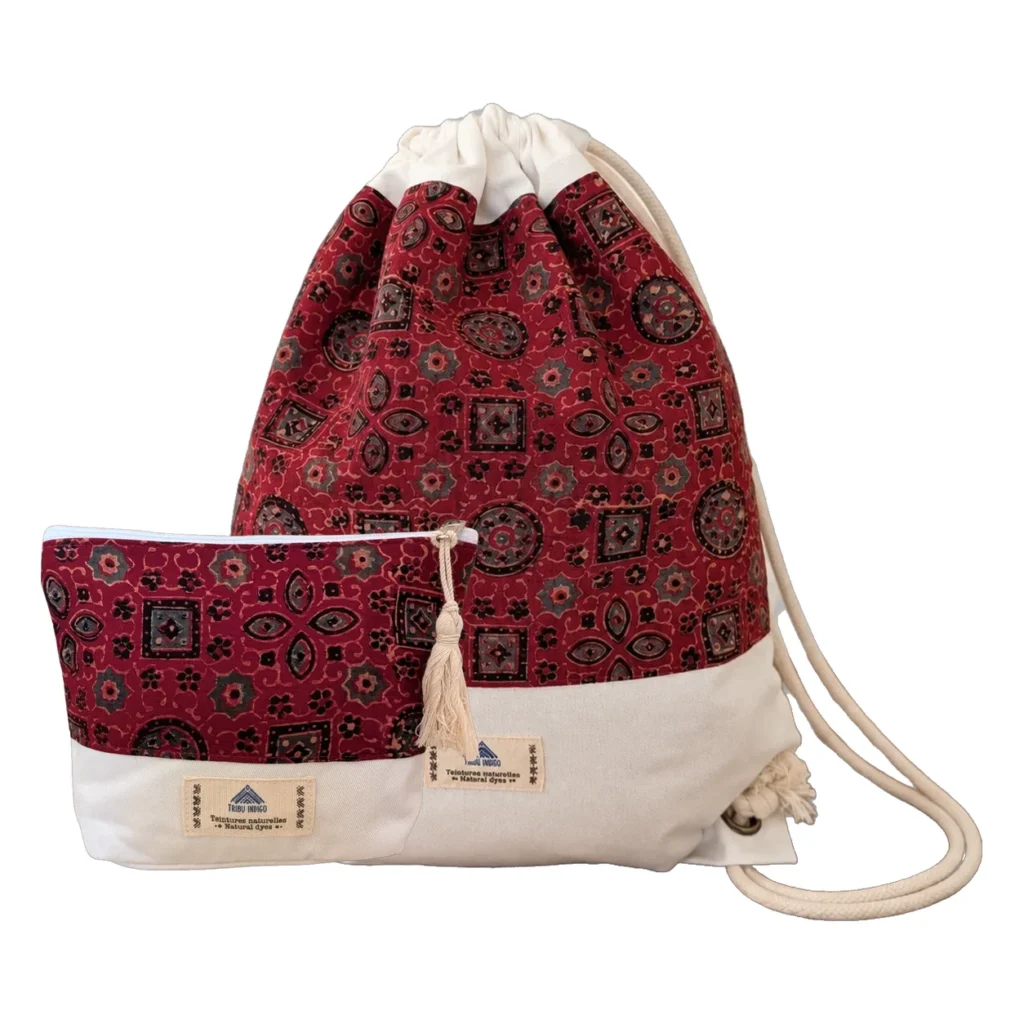 Sac à dos en tissu et pochette bordeaux
