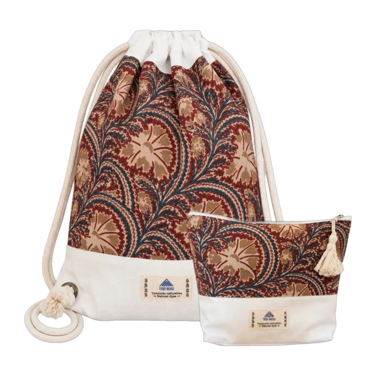 Sac à dos en tissu et pochette marron et bleu