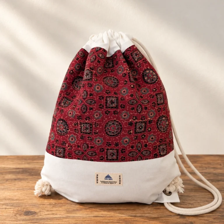 Sac à dos en toile léger bordeaux motif carreaux