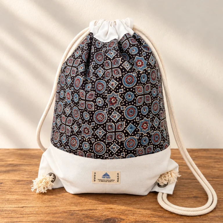 Sac à dos en toile léger noir et rouge motif médaillons