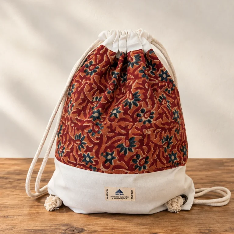 Sac à dos en toile léger rouge et bleu motif fleurs