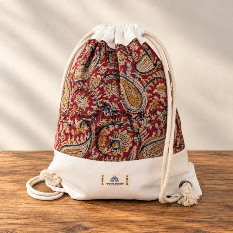 Sac à dos en toile léger rouge et ocre motif cachemire