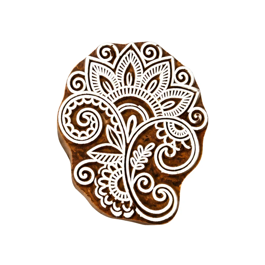 Tampon en bois fleur arabesque 7,5 cm