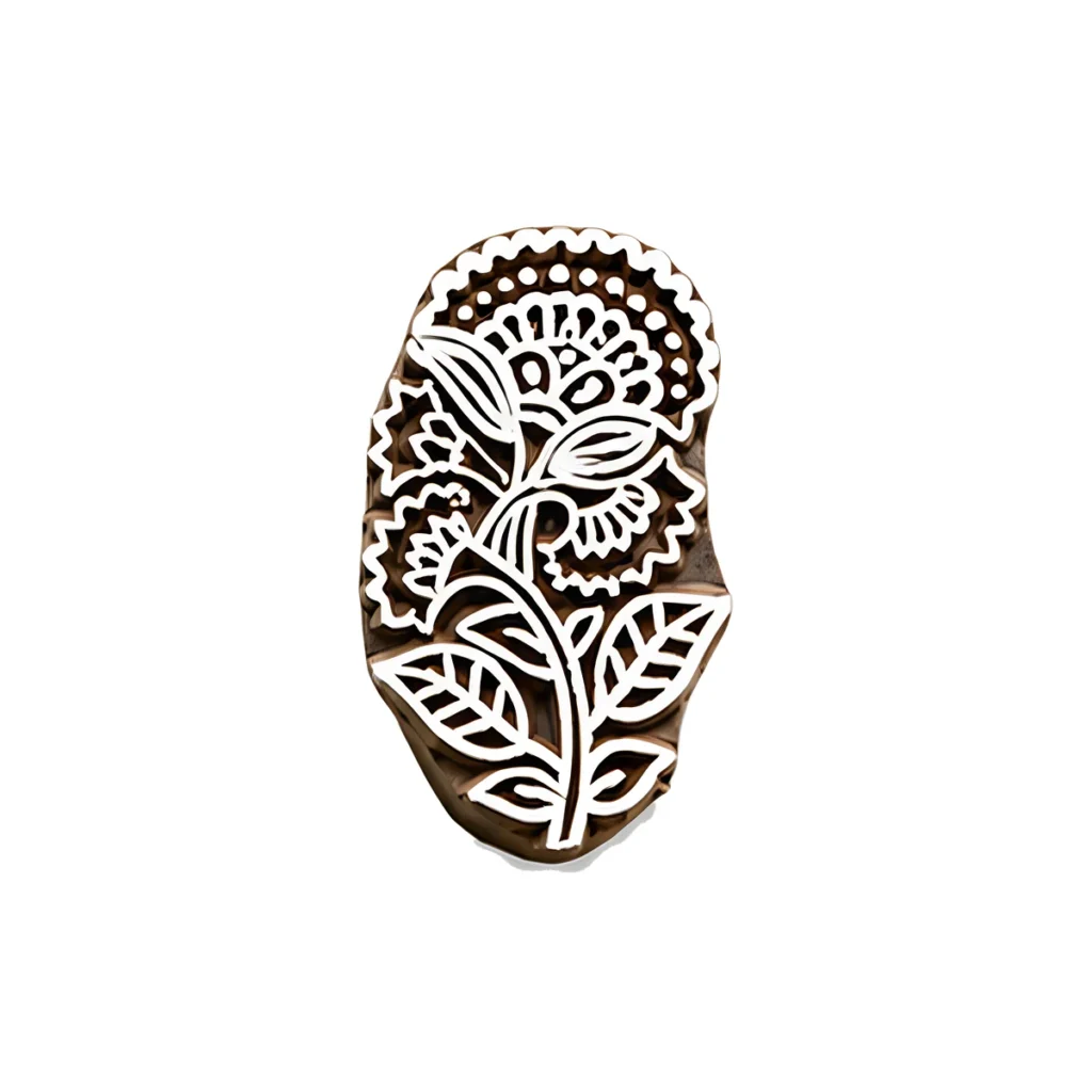 Tampon en bois fleur et feuilles 5 cm