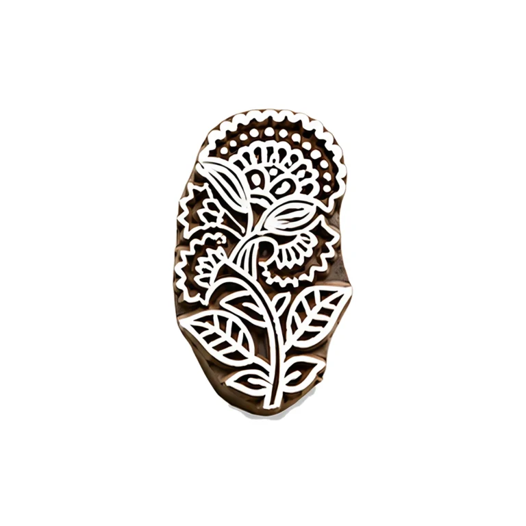 Tampon en bois fleur et feuilles 5 cm